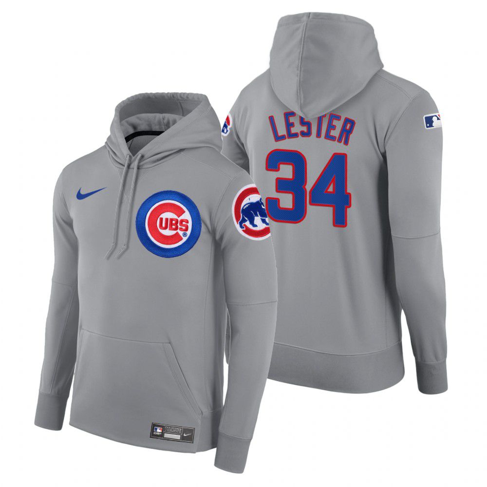 Men Chicago Cubs #34 Lester gray road hoodie 2021 MLB Nike Jerseys